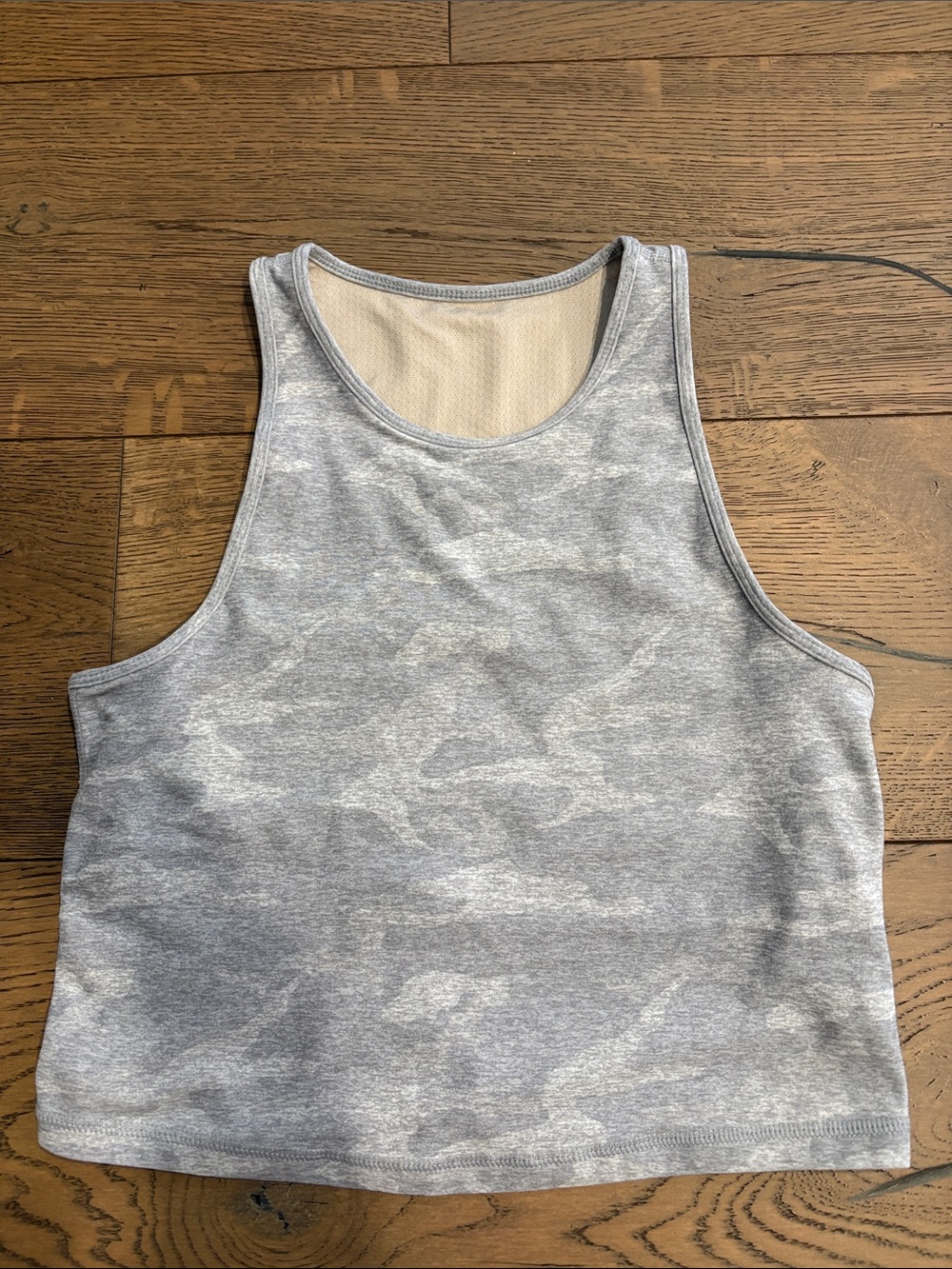 Vuori Light Grey Camo Crop Tank Elevation Plyo